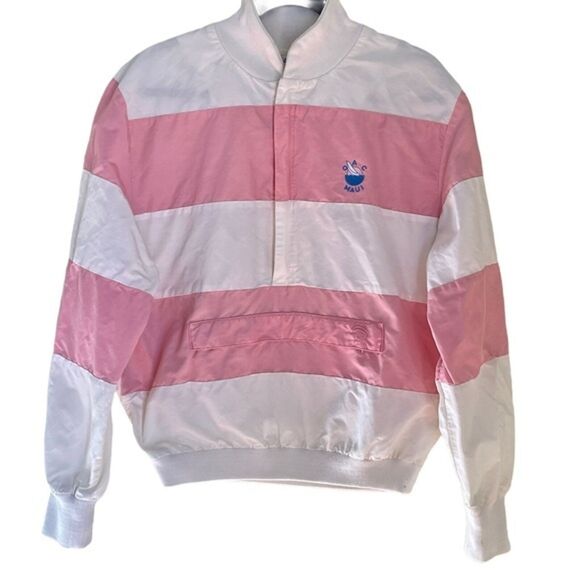 VTG Jammin Y2K Large Maui Logo Windbreaker Striped Pullover Retro Preppy Jacket - Picture 1 of 11